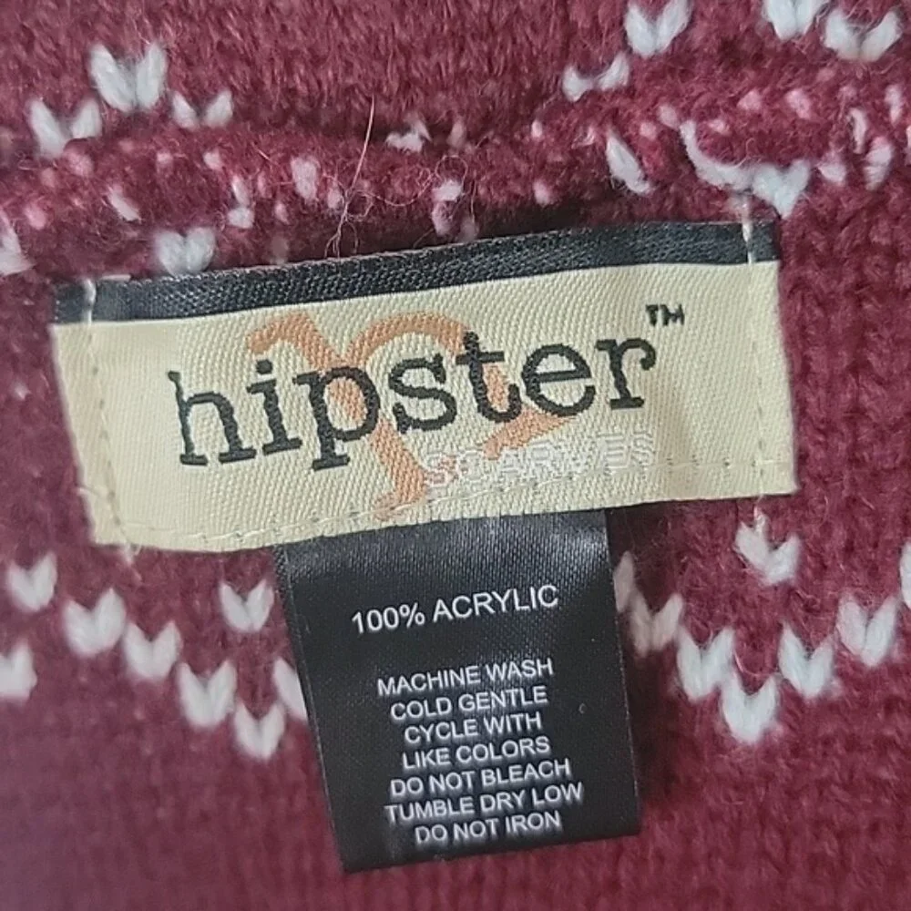 HIPSTER Unisex Navy Blue Burgundy Skull Chevron Knit Reversible‎ Infinity Scarf